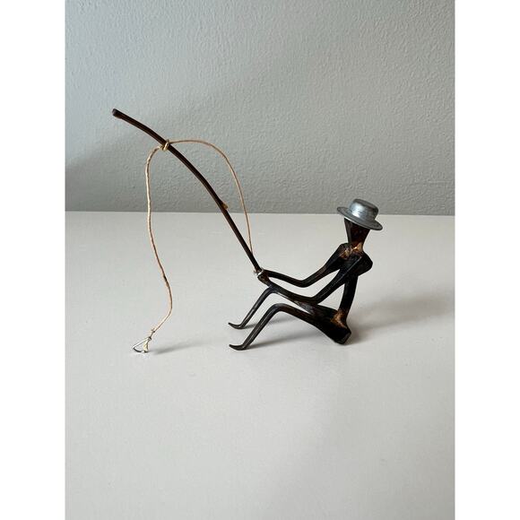 Handcrafted Metal Fishing Figure Sculpture Art made from Recycled Materials - Picture 3 of 4